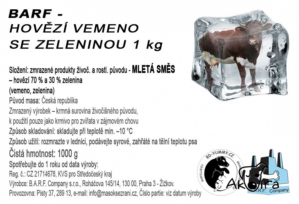 BD Yummy BARF Hovězí vemeno se zeleninou 1 kg