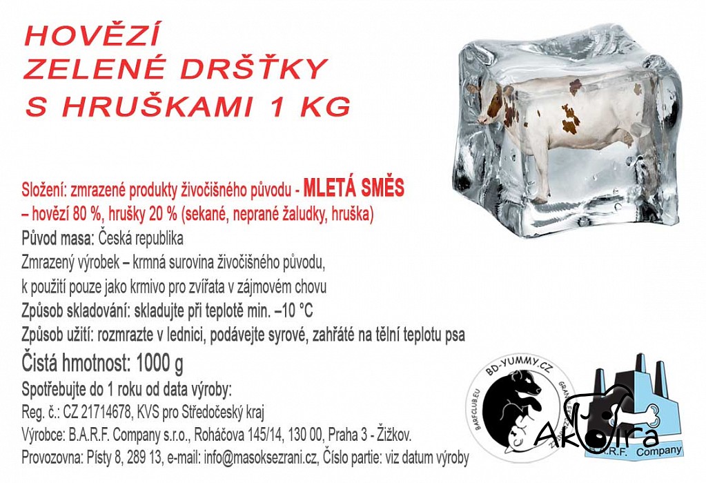 BD Yummy BARF Hovězí dršťky zelené s hruškami 1 kg