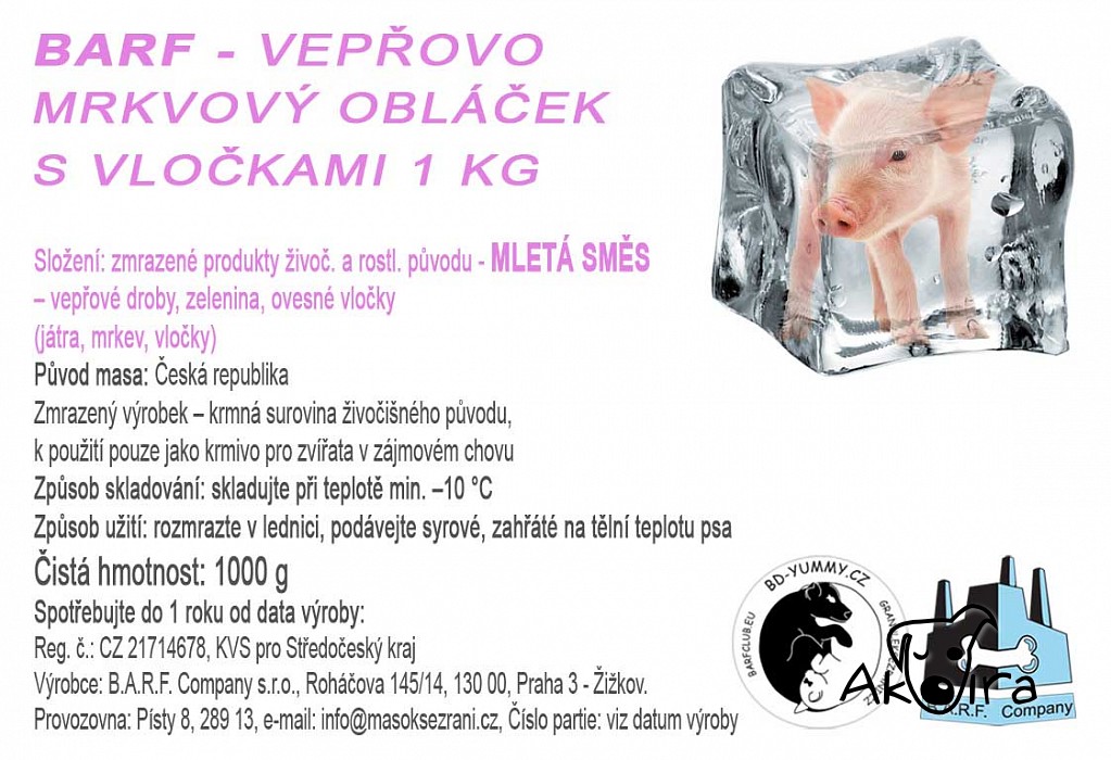 BD Yummy BARF Vepřovo mrkvový obláček s vločkami 1 kg