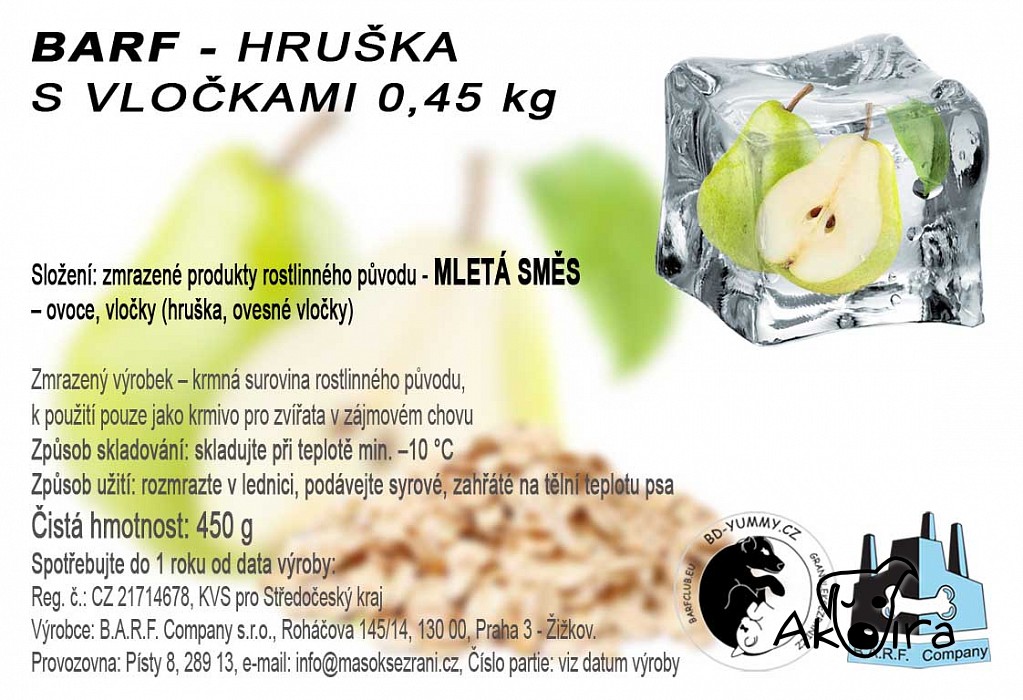 BD Yummy BARF Hruška s vločkami 0,45 kg