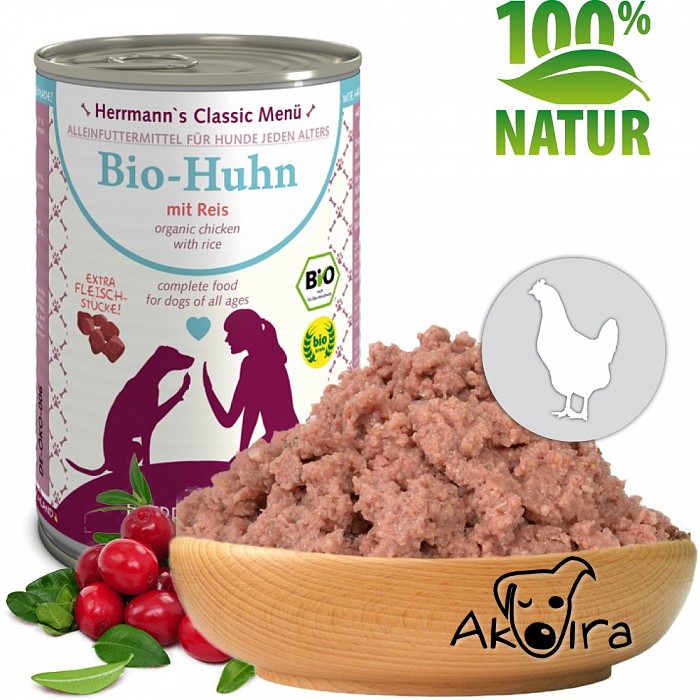 Herrmann's BIO kuřecí konzerva s rýží pro psy 800 g