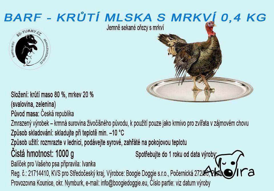 BD Yummy BARF Krůtí mlska s mrkví 0,4 kg