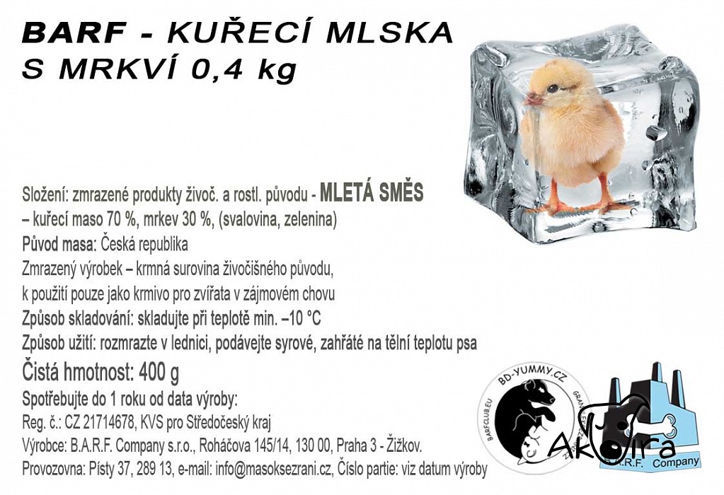 BD Yummy BARF Kuřecí mlska s mrkví 0,4 kg