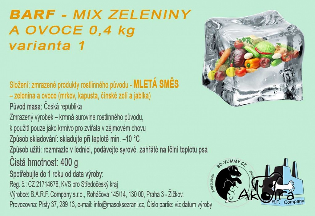 BD Yummy BARF Mix zeleniny a ovoce v. 1 0,4 kg