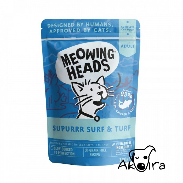 Meowing heads Rybí kapsička s kuřetem a  hovězím  pro koťata a kočky 100 g