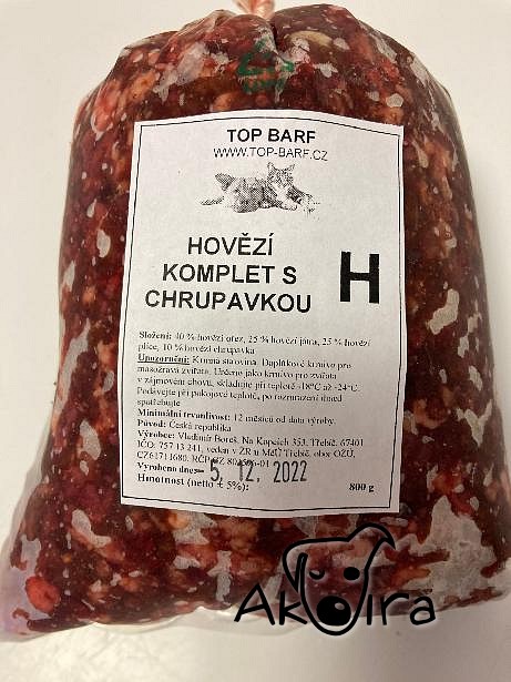 Top BARF Hovězí svalovina s droby a chrupavkou hrubomletá 0,8 kg