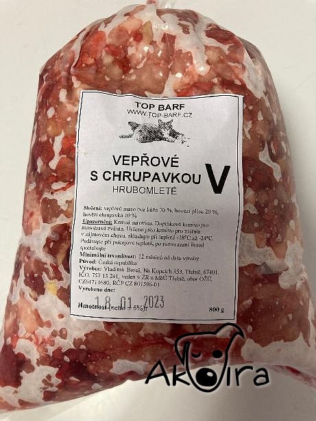 Top BARF Vepřová svalovina s droby a chrupavkou hrubomletá 0,8 kg
