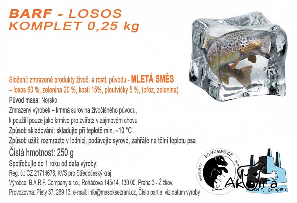 BD Yummy BARF Losos komplet 0,25 kg