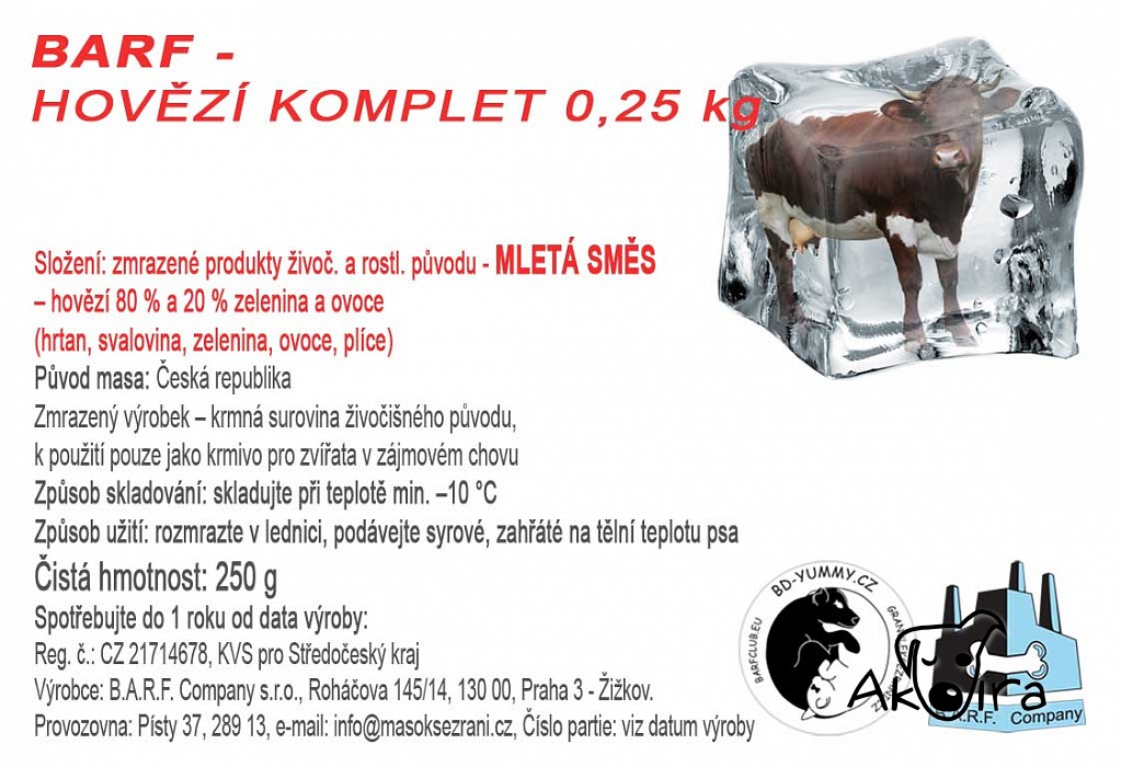 BD Yummy BARF Hovězí komplet 0,25 kg